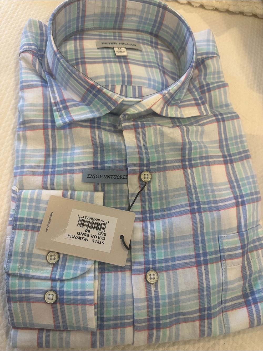 Peter Millar Pastel Plaid Button-Down Shirt in Light Blue and Green long sleeve
